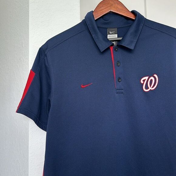 NIKE WASHINGTON NATIONALS NAVY BLUE RED DRI FIT POLO MENS LARGE - Picture 3 of 6